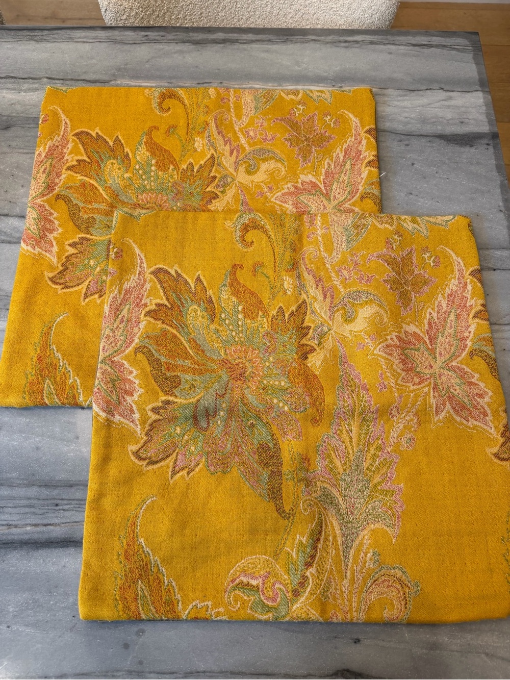 Pottery Barn Golden Yellow Paisley Pillow Cases - Set of 2